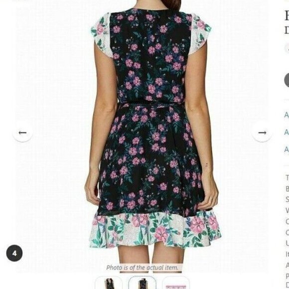 Betsey Johnson Floral Belted A-Line Dress Blue Pink Size 4 NWT V-Neck Party - Picture 6 of 14